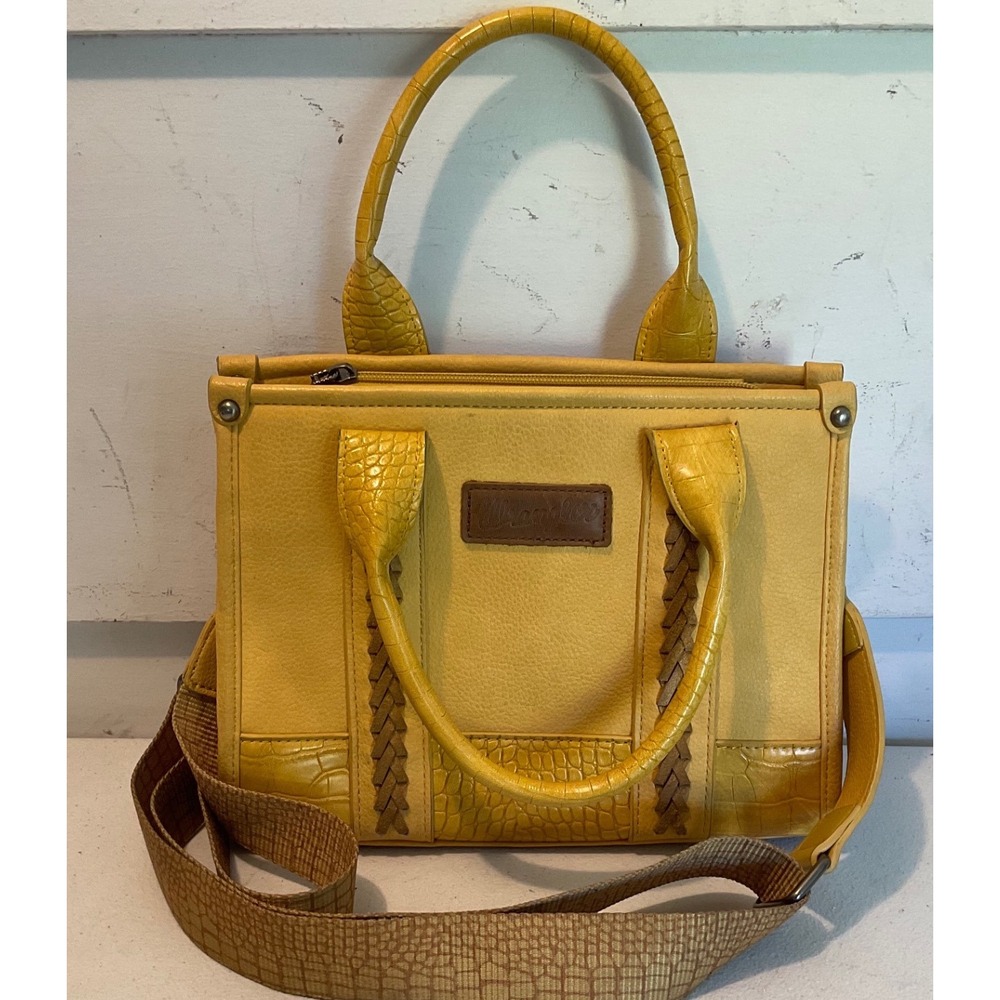 Wrangler Western Mustard Yellow Braided Croc Satchel Crossbody Handbag